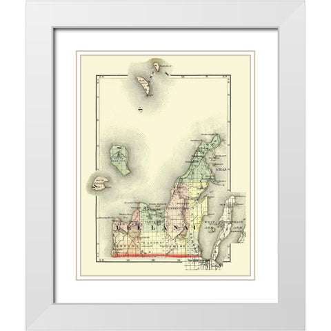 Leelanau Michigan - Walling 1873 White Modern Wood Framed Art Print with Double Matting by Walling