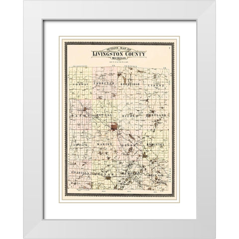Livingston Michigan - Ogle 1895 White Modern Wood Framed Art Print with Double Matting by Ogle