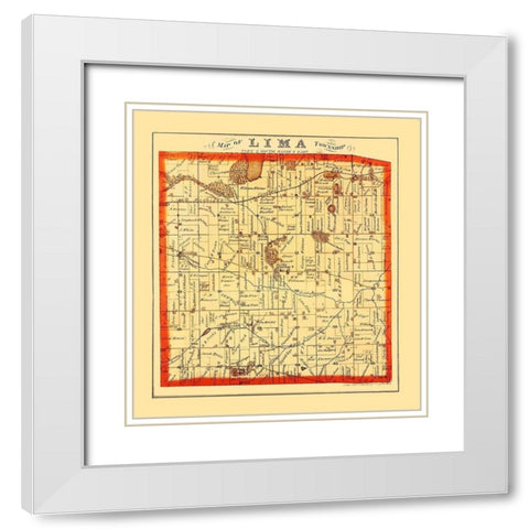 Lima Michigan Landowner - Everts 1874 White Modern Wood Framed Art Print with Double Matting by Everts
