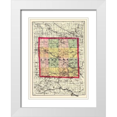 Livingston Michigan - Walling 1873 White Modern Wood Framed Art Print with Double Matting by Walling