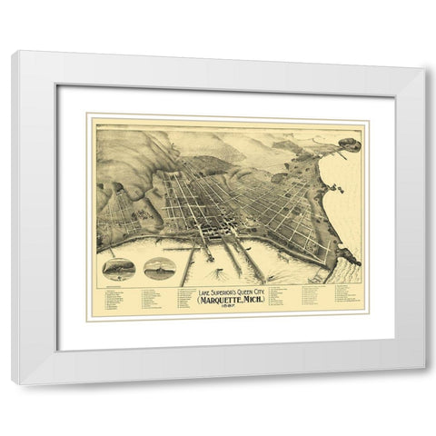 Marquette Michigan - 1897 White Modern Wood Framed Art Print with Double Matting by Unknown