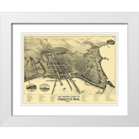 Marquette Michigan - 1897 White Modern Wood Framed Art Print with Double Matting by Unknown