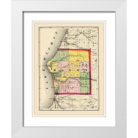 Mason Michigan - Walling 1873 White Modern Wood Framed Art Print with Double Matting by Walling