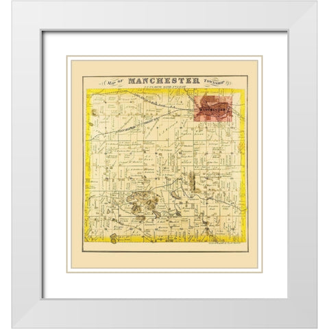 Manchester Michigan Landowner - Everts 1874 White Modern Wood Framed Art Print with Double Matting by Everts