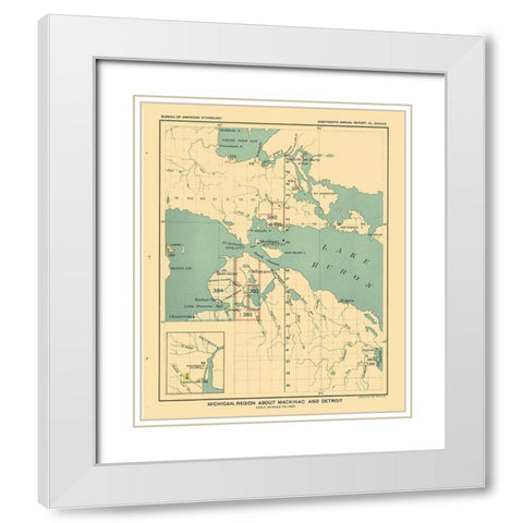 Michigan - Mackinac Detroit - Hoen 1896 White Modern Wood Framed Art Print with Double Matting by Hoen