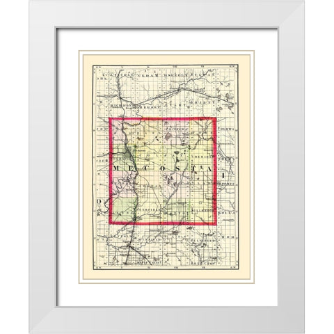 Mecosta Michigan - Walling 1873 White Modern Wood Framed Art Print with Double Matting by Walling
