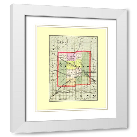 Midland Michigan - Walling 1873 White Modern Wood Framed Art Print with Double Matting by Walling