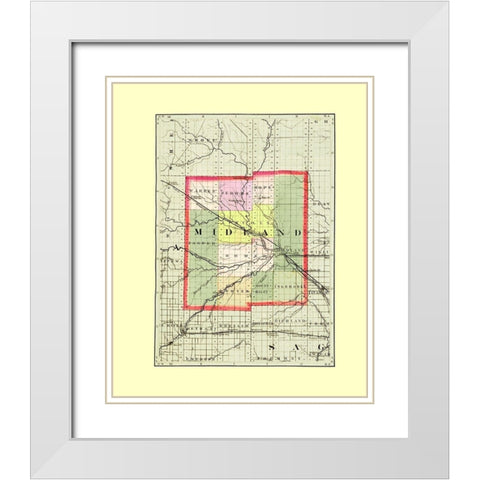 Midland Michigan - Walling 1873 White Modern Wood Framed Art Print with Double Matting by Walling