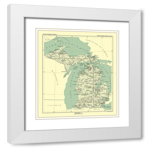 Michigan - Hoen 1896 White Modern Wood Framed Art Print with Double Matting by Hoen