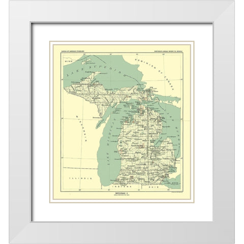 Michigan - Hoen 1896 White Modern Wood Framed Art Print with Double Matting by Hoen