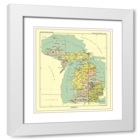 Michigan - Hoen 1896 White Modern Wood Framed Art Print with Double Matting by Hoen