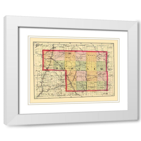 Montcalm Michigan - Walling 1873 White Modern Wood Framed Art Print with Double Matting by Walling