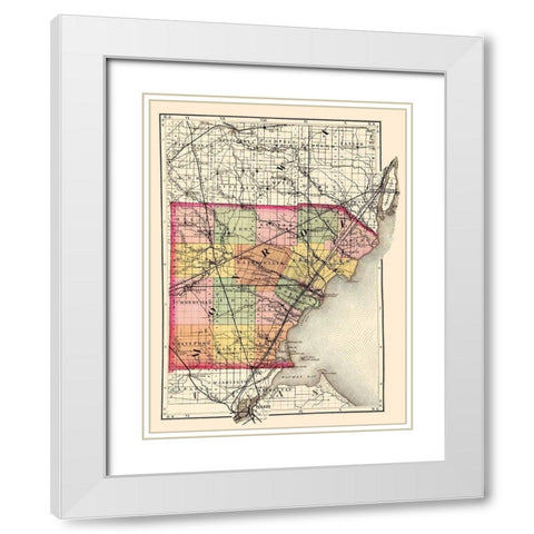 Monroe Michigan - Walling 1873 White Modern Wood Framed Art Print with Double Matting by Walling