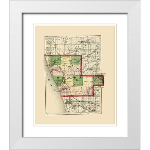 Muskegon Michigan - Walling 1873 White Modern Wood Framed Art Print with Double Matting by Walling