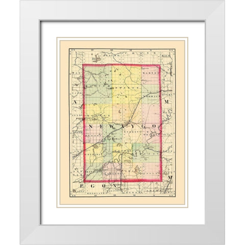 Newaygo Michigan - Walling 1873 White Modern Wood Framed Art Print with Double Matting by Walling