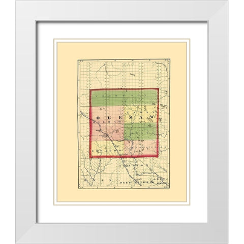 Ogemaw Michigan - Walling 1873 White Modern Wood Framed Art Print with Double Matting by Walling