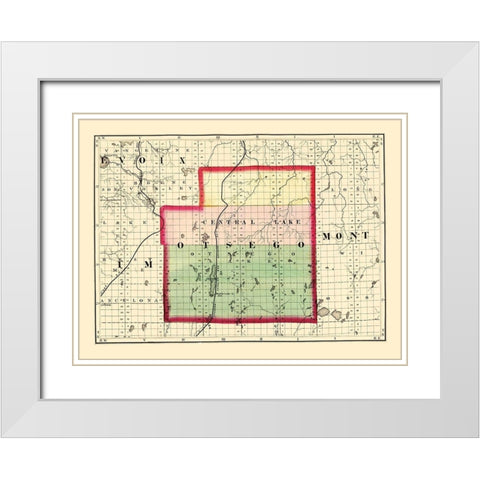 Otsego Michigan - Walling 1873 White Modern Wood Framed Art Print with Double Matting by Walling