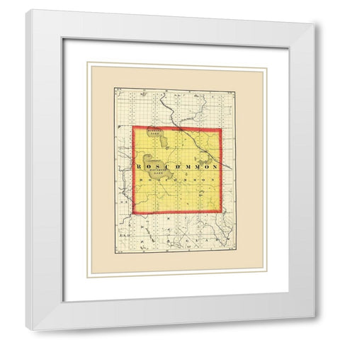 Roscommon Michigan - Walling 1873 White Modern Wood Framed Art Print with Double Matting by Walling