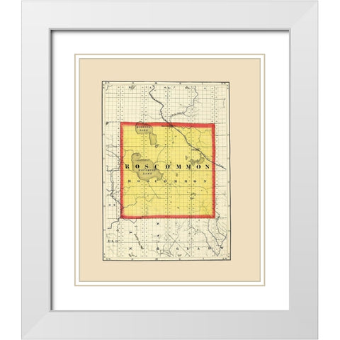 Roscommon Michigan - Walling 1873 White Modern Wood Framed Art Print with Double Matting by Walling