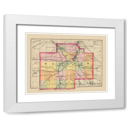 Saginaw Michigan - Walling 1873 White Modern Wood Framed Art Print with Double Matting by Walling