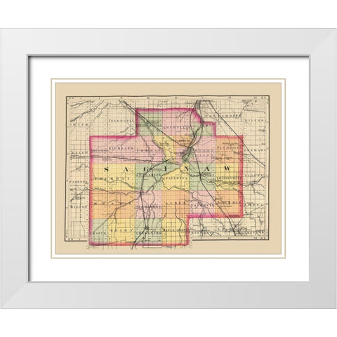 Saginaw Michigan - Walling 1873 White Modern Wood Framed Art Print with Double Matting by Walling