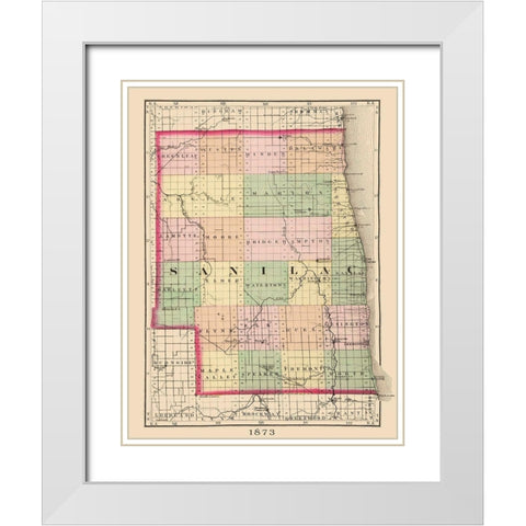 Sanilac Michigan - Walling 1873 White Modern Wood Framed Art Print with Double Matting by Walling
