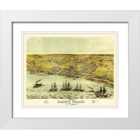 Saint Clair Michigan - Glover 1868 White Modern Wood Framed Art Print with Double Matting by Glover
