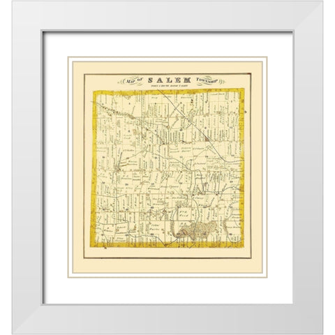 Salem Michigan Landowner - Everts 1874 White Modern Wood Framed Art Print with Double Matting by Everts