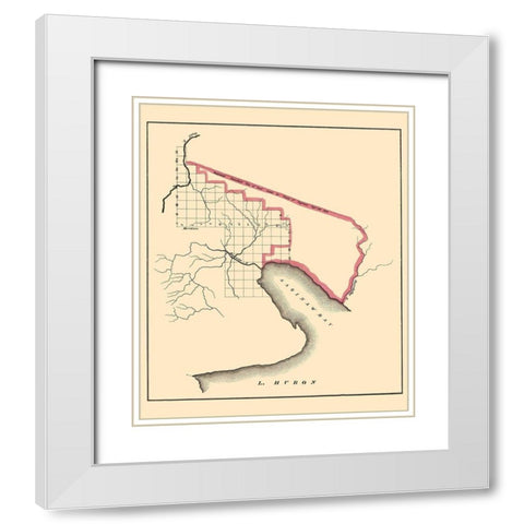 Saginaw Bay Area Michigan - 1835 White Modern Wood Framed Art Print with Double Matting by Huron