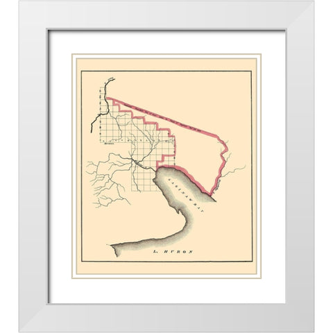 Saginaw Bay Area Michigan - 1835 White Modern Wood Framed Art Print with Double Matting by Huron