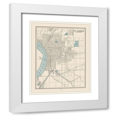 St Joseph  Missouri- Cram 1892 White Modern Wood Framed Art Print with Double Matting by Cram