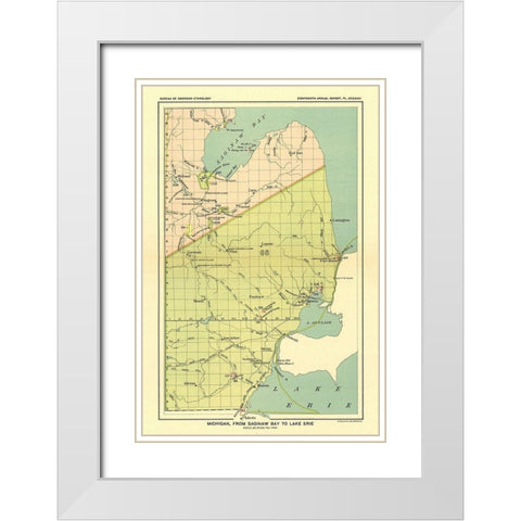 Michigan  Saginaw Lake  Lake Erie - Hoen 1896 White Modern Wood Framed Art Print with Double Matting by Hoen