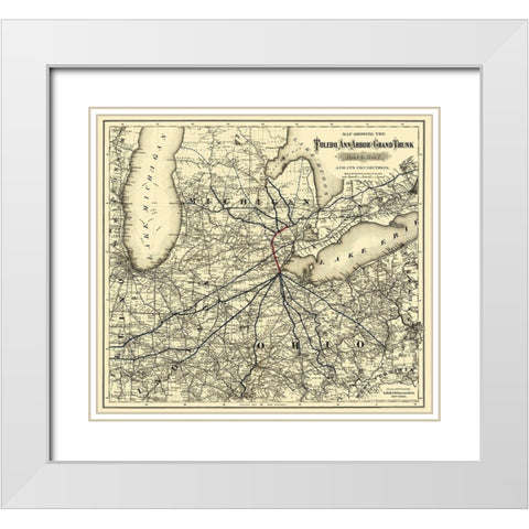 Toledo, Ann Arbor and Grand Trunk Railway 1881 White Modern Wood Framed Art Print with Double Matting by Colton