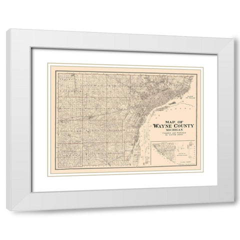 Wayne County Michigan - Sauer 1915  White Modern Wood Framed Art Print with Double Matting by Sauer