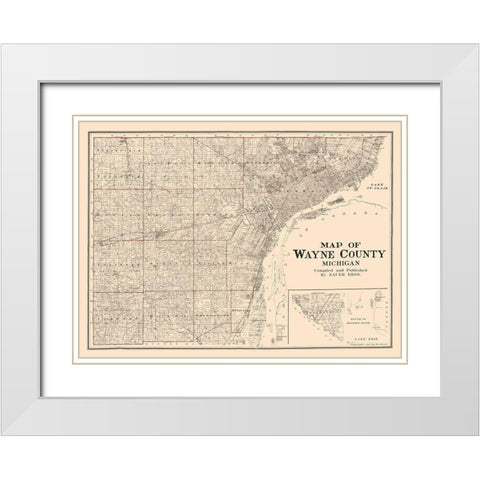 Wayne County Michigan - Sauer 1915  White Modern Wood Framed Art Print with Double Matting by Sauer