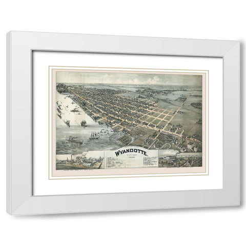 Wyandotte Michigan - Moyer 1896  White Modern Wood Framed Art Print with Double Matting by Moyer