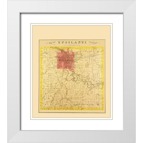 Ypsilanti Michigan Landowner - Everts 1874 White Modern Wood Framed Art Print with Double Matting by Everts