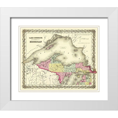 Michigan Upper Peninsula - 1855 White Modern Wood Framed Art Print with Double Matting by Colton