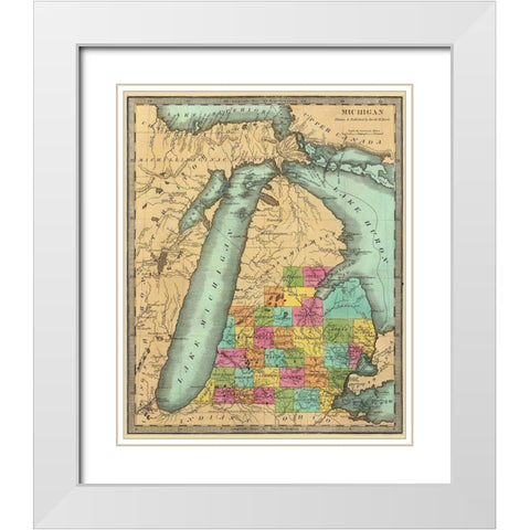 Michigan - Burr 1835 White Modern Wood Framed Art Print with Double Matting by Burr