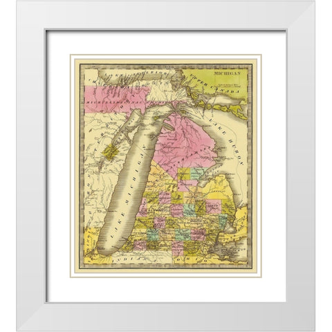 Michigan - Greenleaf 1841 White Modern Wood Framed Art Print with Double Matting by Greenleaf