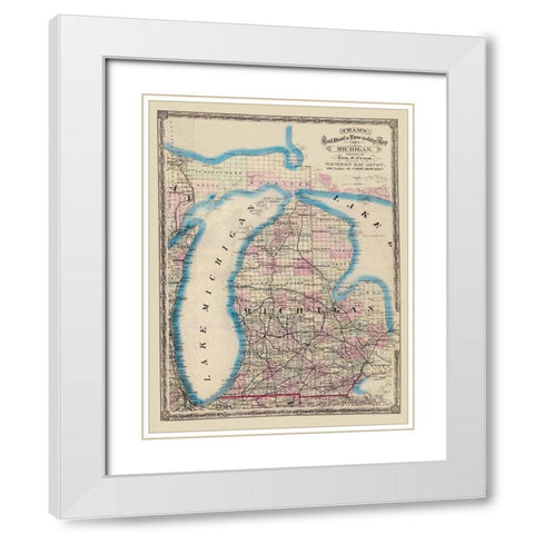 Michigan - Cram 1875 White Modern Wood Framed Art Print with Double Matting by Cram