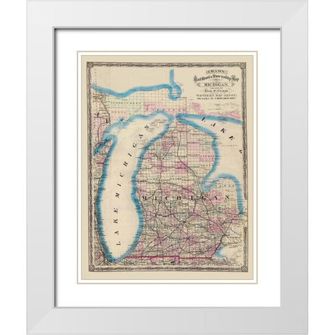 Michigan - Cram 1875 White Modern Wood Framed Art Print with Double Matting by Cram