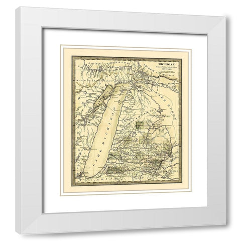 Michigan - Burr 1831 White Modern Wood Framed Art Print with Double Matting by Burr