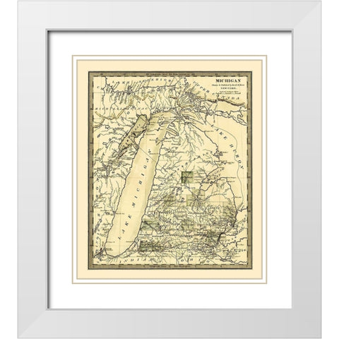 Michigan - Burr 1831 White Modern Wood Framed Art Print with Double Matting by Burr
