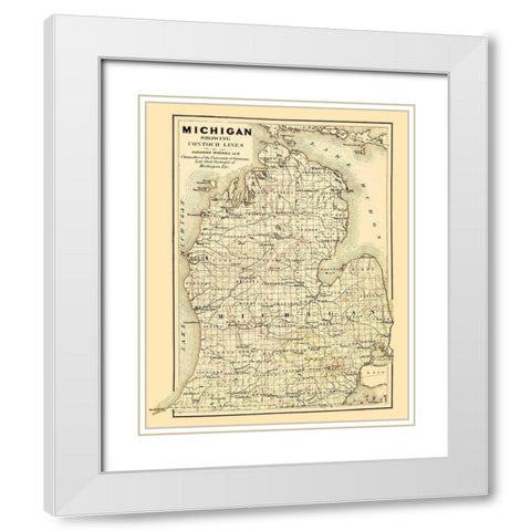 Michigan Lower Peninsula - Tackabury 1873 White Modern Wood Framed Art Print with Double Matting by Tackabury