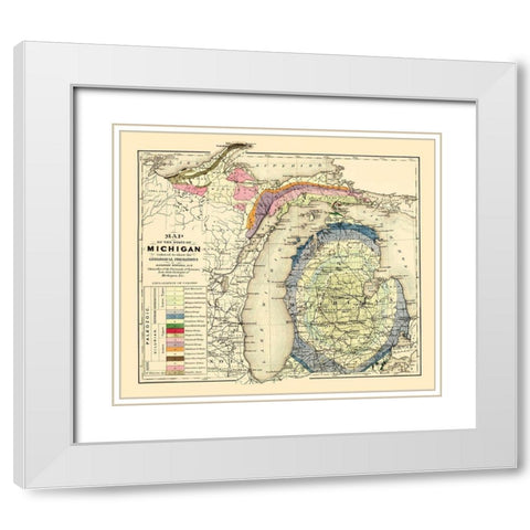 Michigan Geological - Tackabury 1873 White Modern Wood Framed Art Print with Double Matting by Tackabury