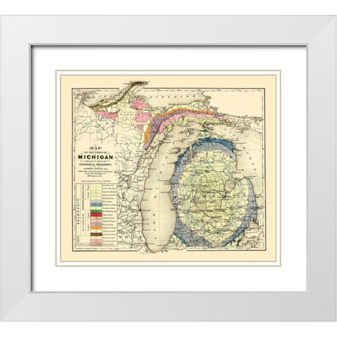 Michigan Geological - Tackabury 1873 White Modern Wood Framed Art Print with Double Matting by Tackabury
