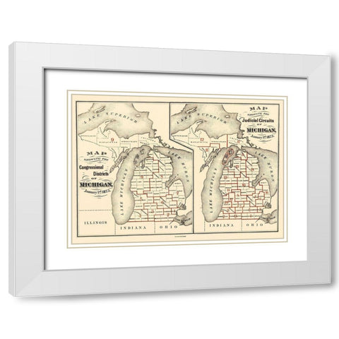 Michigan Congressional Districts, JC White Modern Wood Framed Art Print with Double Matting by Calvert