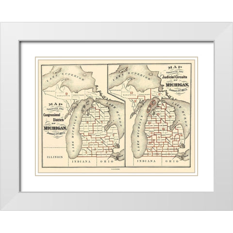 Michigan Congressional Districts, JC White Modern Wood Framed Art Print with Double Matting by Calvert