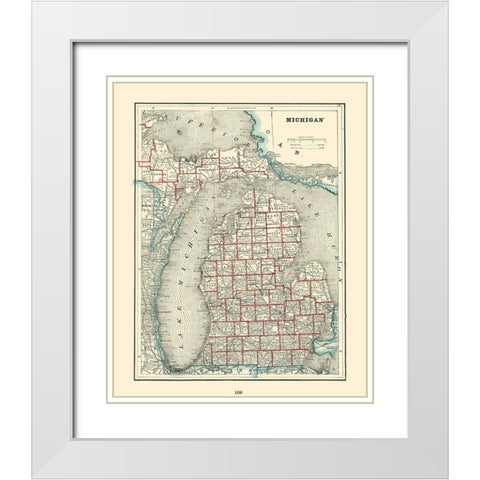 Michigan - Rathbun 1893 White Modern Wood Framed Art Print with Double Matting by Rathbun